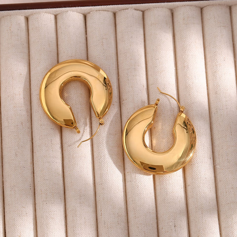 Oversize Statement Fat Hollow Gold Plated Stainless Steel Earrings For Woman Waterproof Tarnish Free Women Female Earring