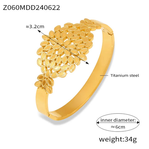 Elegant Flower Stainless Steel Art Curved Bangles For Women Gold Plated Surface Artist Bracelet Luxury Jewelry Wholesale