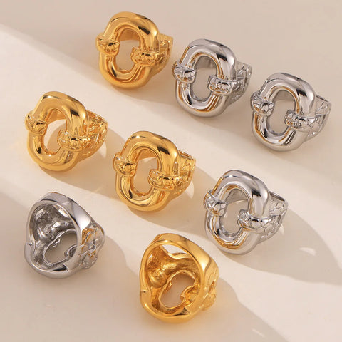 Exaggerate Shiny Stainless Steel Rings for Women Gold Plated Retro Finger Ring Punk Jewelry Banquet Gift