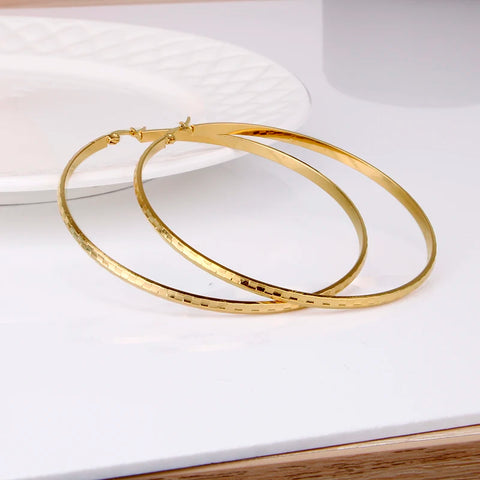 Hgflyxu Gold Color Stainless Steel Big Large Hoop Earring for Women Chinese Design Ladies Ear Fashion Jewelry Party High Quality