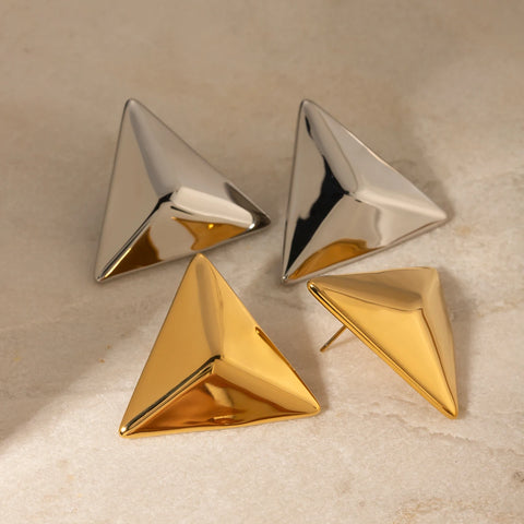 18k Gold Plated Stainless Steel Minimalist Fashion Smooth Triangle Design Earrings Prevent Allergy Trendy Charm Jewelry