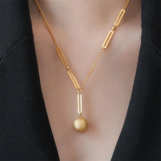 316L Stainless Steel Simplicity Frosted Sphericity Pendant Clavicle Chain Necklace For Women Fashion Jewelry Party Gift SAN1580