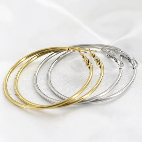 HNSP Stainless Steel Hoop Earrings For Women Ear Jewelry Fashion Trends Accessories Big Circle 40MM-50MM