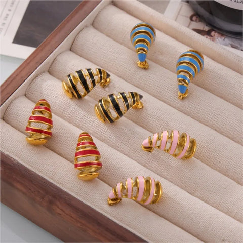 Hollow Drop Stainless Steel Earrings For Women Gold Plated Waterproof Women's Colourful Enamel Stud Earring Luxury Woman Jewelry