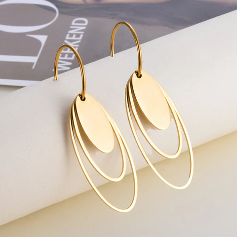 Multi Oval Drop Dangle Earrings Stainless Steel Gold Plated Water Proof Statement Stylish Earrings for Women Bijoux