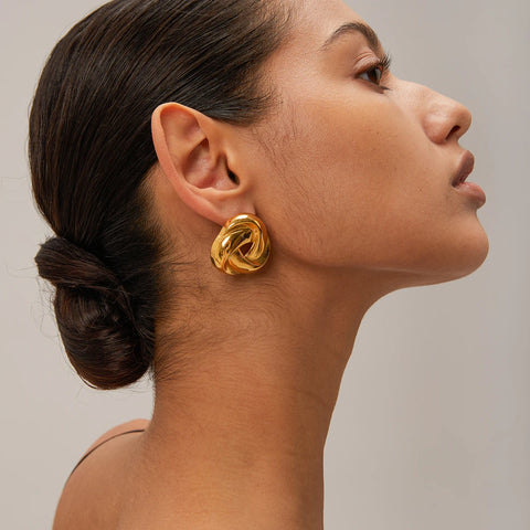 Stainless Steel Vintage Woven Earrings Statement Meta Texture 18K Plated Unusual Temperament Jewelry украшения бижутерия Gift