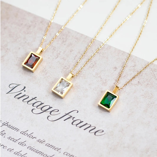 Wild & Free Stainless Steel Necklace Red White Green Three Colors Metal Necklace Clavicle Chain Gold Plated Women Necklaces