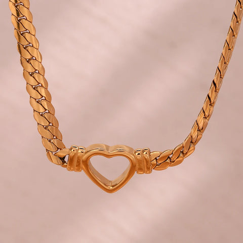 E.B.belle Hollow Heart Pendant Chain Choker Stainless Steel Women's Neck Chain Waterproof 18K Gold Plated Jewelry Pendants