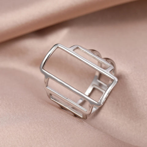 Stainless Steel Rings Simple Rectangle Geometric Design Fashion Ring For Women Jewelry Engagement Anniversary Party Girls Gifts