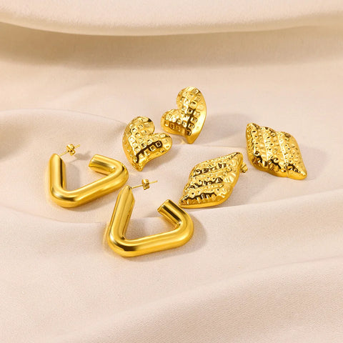 Fashion Heart Stud Earrings For Women Gold Color Stainless Steel Geometric Earrings Wedding Party Jewelry Gifts