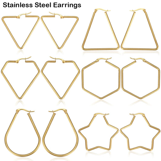 Big Stainless Steel Geometric Hoop Earrings For Women Gold Plated Trendy Female Jewelry Gift