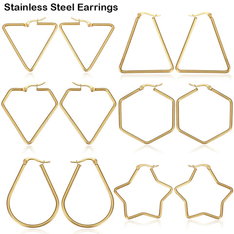 Big Stainless Steel Geometric Hoop Earrings For Women Gold Plated Trendy Female Jewelry Gift