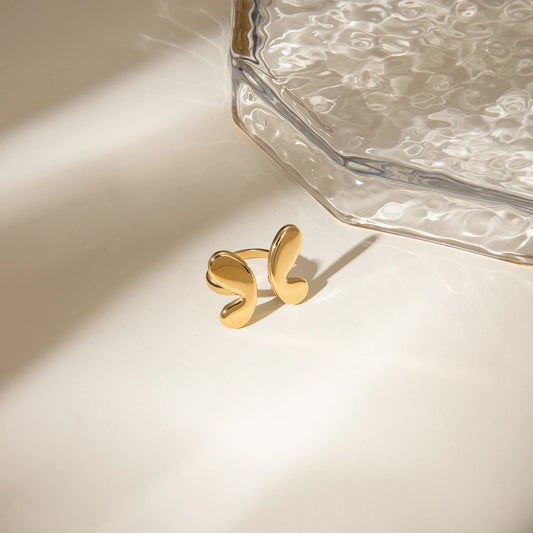 Vintage Stainless Steel 18K PVD Plated Smooth Butterfly Waterproof Charm Opening Ring High Quality Women Statement Jewelry