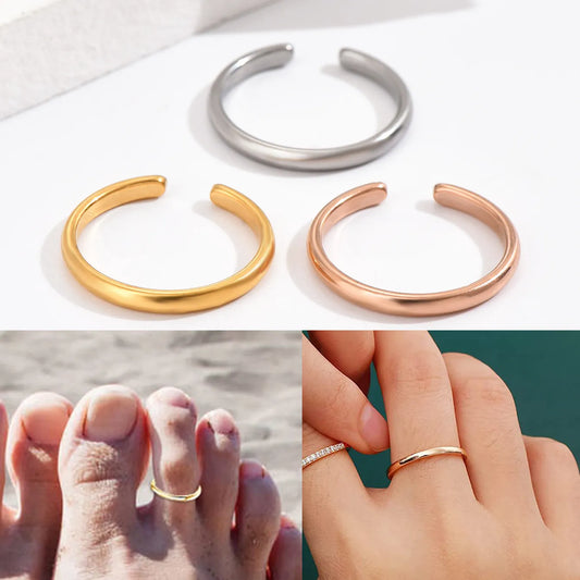 3PCS Toe Rings for Women Adjustable Stainless Steel Simple Stars Moon Smooth Ring Summer Beach Finger Foot Ring Gift Jewelry