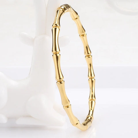 18k Gold Plated Bamboo Bracelet, Waterproof & Scratch Resistant Stainless Steel Women's Bangles