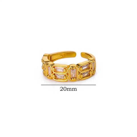 Luxury Crystal Zircon Ring For Women Gold Color Stainless Steel Wedding Rings Trendy Geometric Engagement Jewelry Gift Female