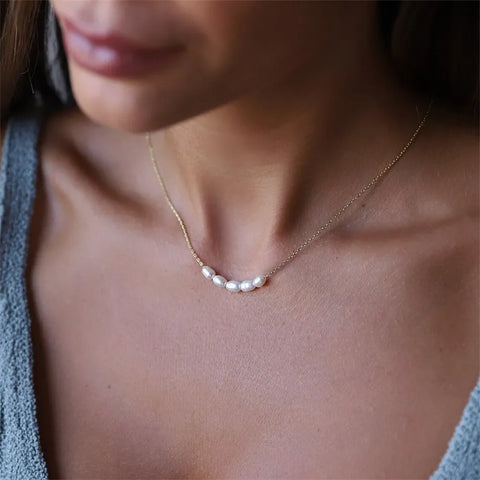 JUJIE 316L Stainless Steel Choker Pearl Necklace For Women Classic 5 Pearls Bead Pendant Necklace Jewelry Wholesale/Dropshipping