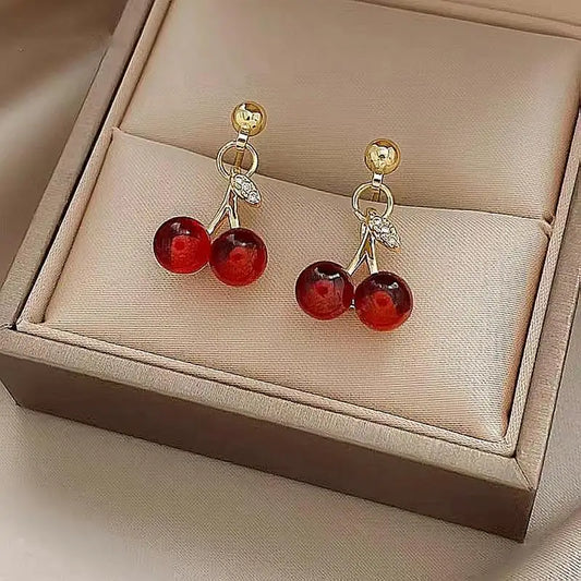 2023 New Temperament Women Red Cherry Earrings Suitable for Women Personality Stainless Steel Earrings Charm Jewelry Gifts