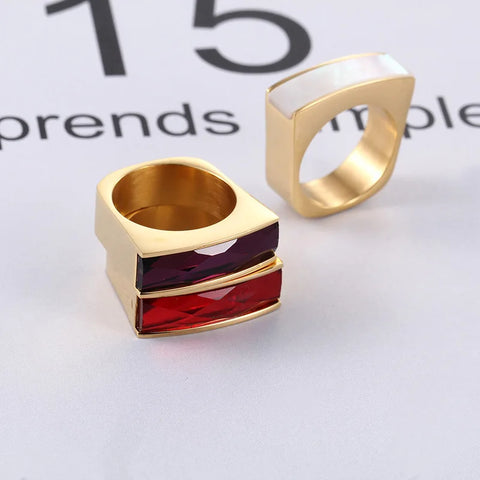 Elegant Stainless Steel Rings for Women Girl Gold Silver Color Muticolor Crystal Glass Stone Finger Rings Luxury Jewelry Mujer