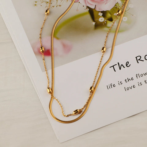 2023 Hot Sale Gold Color Double Layer Choker Necklace For Women High Quality 316L Stainless Steel Party Jewelry Female