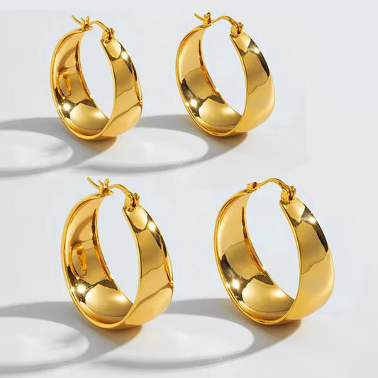 25/30mm Stainless Steel Gold Plated Smooth Wide Hoop Earrings for Women Large Circle Earring Statement Jewelry Gift