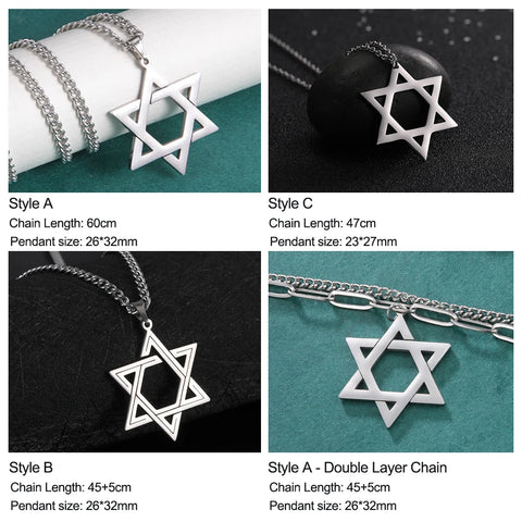 Unift Israel Star of David Necklace Vintage Ethnic Magen David Jewish Star Amulet Jewelry Stainless Steel Necklace for Women Men