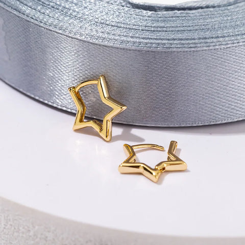 Statement Gold Color Plated Bold Star Hoops Tarnish Resistant For Women Huggies Earring Piercing Accessory Jewelry Gift