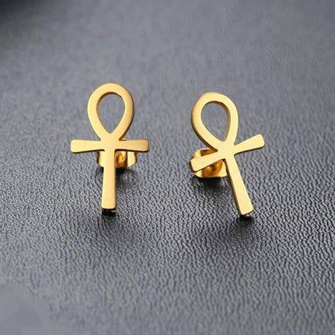 Houwu Stainless Steel Ankh Stud Earrings for Women Girls Africa Egypt Nile Key Traditional Ancient Egypt Ethnic