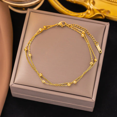 316L Stainless steel ball chain anklet Ladies simple layered thin beaded anklet jewelry wholesale