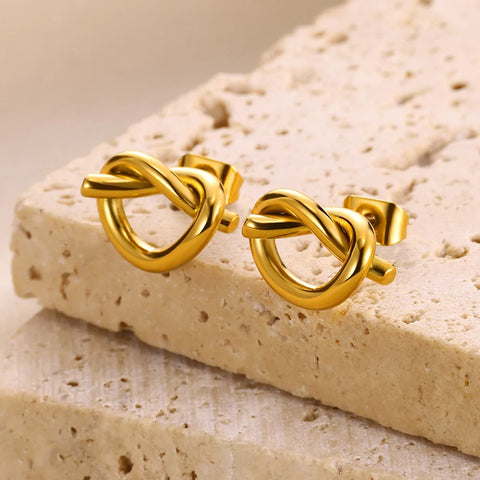 Minimalist Knot Earrings Female Punk Stainless Steel Golden Color Ear Studs Cross Irregular Earrings Waterproof Jewelry Gifts