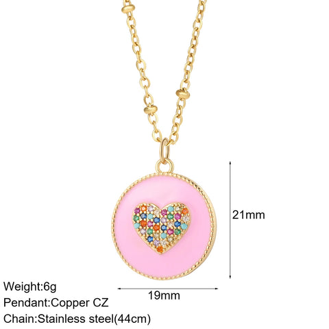 Fashion Enamel Pink Heart Pendant Necklace for Women Romantic Woman's Chain Stainless Steel Choker Necklace Trendy Jewelry Gifts