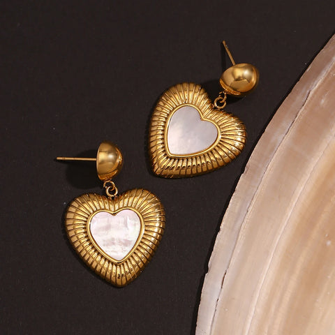 E.B.belle Shell Radiant Heart Pendant Earrings Waterproof 18K Gold Plated Decoration 316L Stainless Steel Jewelry