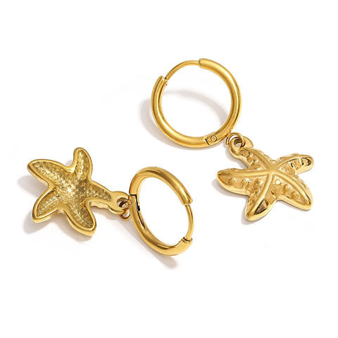 Greatera 18K Gold Plated Stainless Steel Starfish Hoop Earrings for Women Statement Animal Metal Earrings Waterproof Jewelry