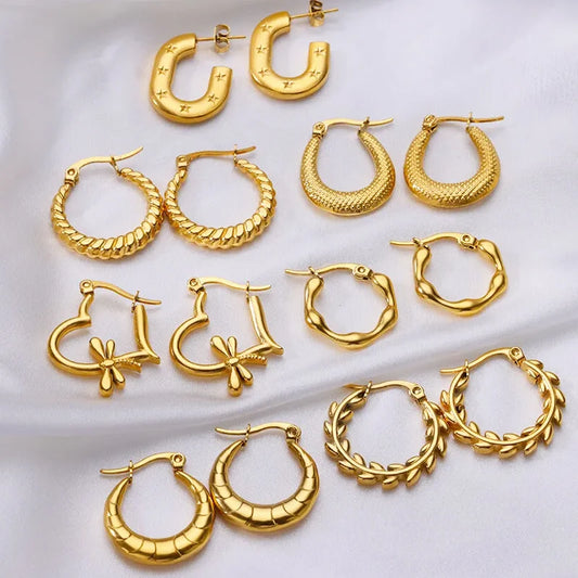 Stainless Steel Earrings for Women Trendy Round Gold Color Hoop Earring New Waterproof Ear Jewelry Accessoires Birthday Gift