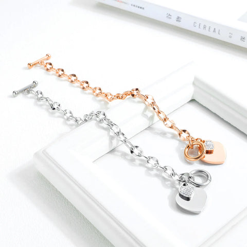 New Fashion Heart-shaped Zircon Bracelet Gold Color OT Clasp Titanium Steel Jewelry Woman Gift Not Fade Drop Shipping