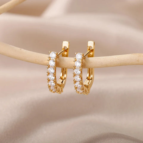 Tiny Zircon Cute Small Hoop Earrings for Women Girls Stainless Steel Gold Color Earrings 2024 Trend Wedding Party Jewelry Gift