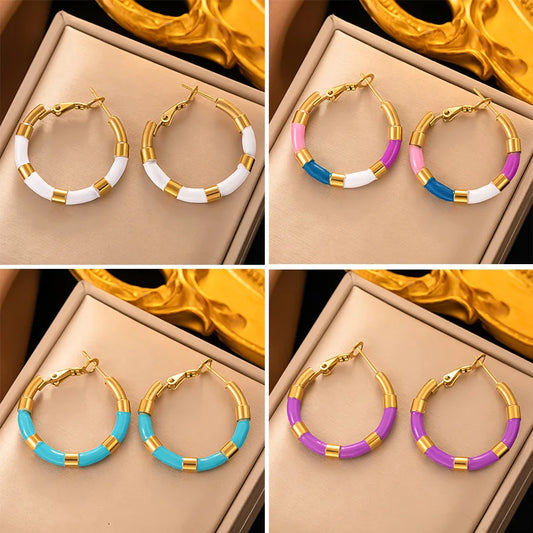 OIMG 316L Stainless Steel Gold Plated Bohemian Simple Circle Hoop Earrings For Women Earrings No Fade Waterproof Jewelry