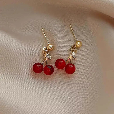 2023 New Temperament Women Red Cherry Earrings Suitable for Women Personality Stainless Steel Earrings Charm Jewelry Gifts