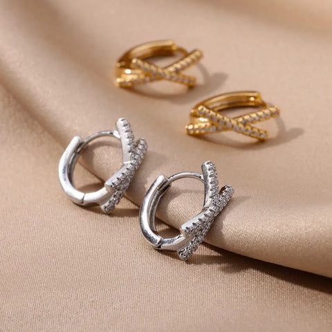 Mini Geometric Zircon Circle Hoop Earrings for Women Gold Color Stainless Steel Earrings Luxury Wedding Jewelry Gift aretes