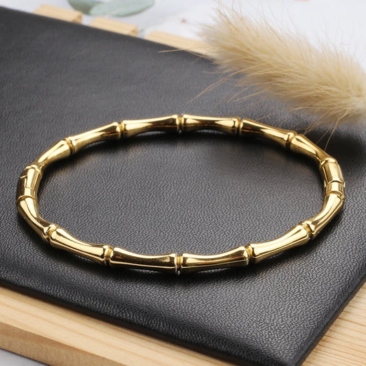 18k Gold Plated Bamboo Bracelet, Waterproof & Scratch Resistant Stainless Steel Women's Bangles