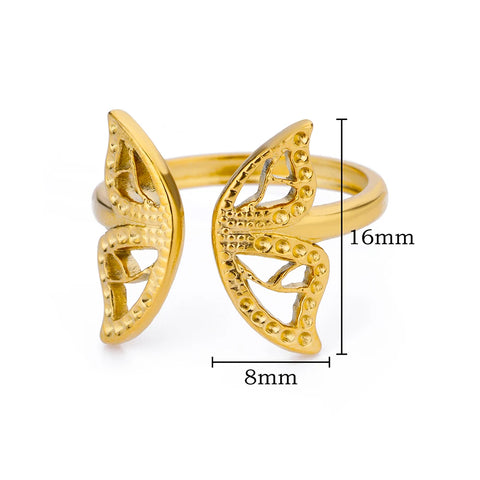 Gold Color Butterfly Rings for Women Waterproof Stainless Steel Ring 2024 Trend Wedding Femme Statement Jewelry anillos mujer