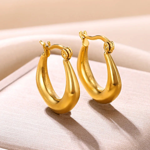 Stainless Steel Hoop Earrings for Women Golden Plated  C Shape Earrings Waterproof Minimalist Fashion Party Jewelry Gift