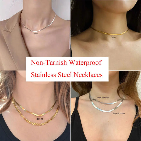 Hot Fashion Flat Snake Choker 316 Stainless Steel Women Herringbone Chain Necklace Wholesale Non-Tarnish Layering Jewelry