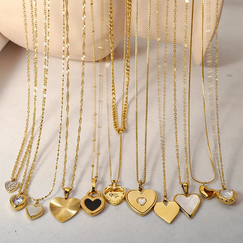 WILD & FREE Trendy Stainless Steel Heart Pendant Necklaces for Women Classic Simple Gold Plated Waterproof Jewelry Gifts