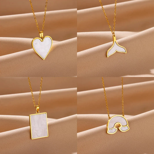 Stainless Steel Love Heart Necklace Clavicle Chain Gold Color Acrylic Square Fishtail Rainbow Necklace For Women Jewelry Gift