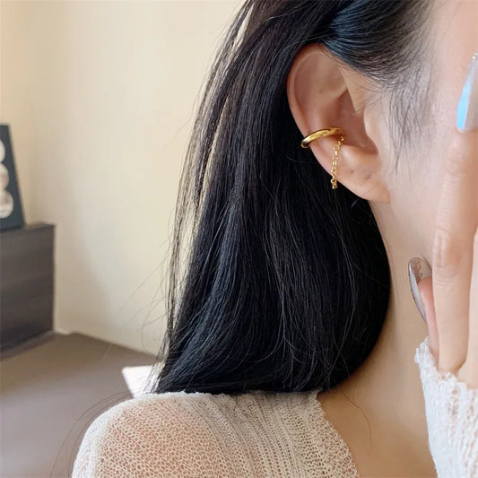 Stainless steel Punk Ear Clip Long Tassel Chain Earrings for Women Ear Cuff No Piercing Earring Ear Line Fashion Jewelry Gift