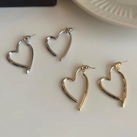 Removable Minimalist Stainless Steel Heart Love Hollow Hoop Earrings 2024 Anti Allergic Fashion Gold Color Jewelry Gifts Bijoux