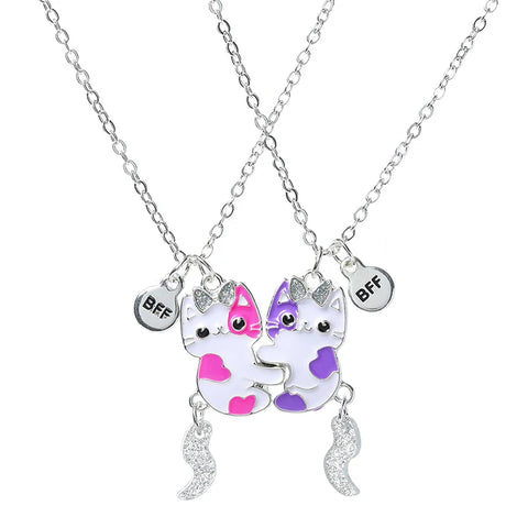 2Pcs/set Heart Shaped Cute Cat Unicorn Koala Bear Pendant Girl BFF Necklace for Kids Best Friend Sister Friendship Jewelry Gifts