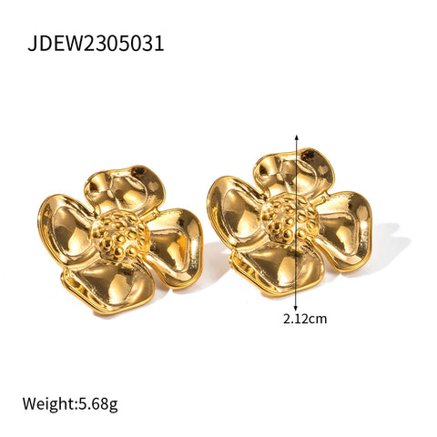 Vintage Exaggerated Stainless Steel Flower Stud Earrings Waterproof 18K Gold PVD Plated For Women Exquisite Party Jewelry