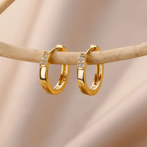 Aesthetic Circular Stainless Steel Hoop Earrings Jewelry Set For Women Gold Color Zircon Earring Luxury 2023 Pendientes Jewelry